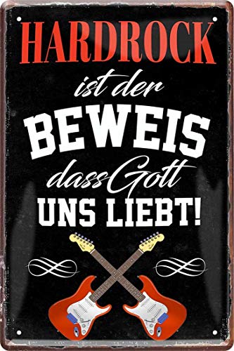 WOGEKA ART Retro Blechschild - Hardrock - Der Beweis, DASS Gott Uns liebt - witziger Spruch als Geschenk-Idee zu Geburtstag Weihnachten zur Deko 20x30 cm Vintage-Design Metall 1834 von WOGEKA ART