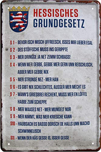 WOGEKA ART Retro Blechschild Hessisches Grundgesetz Hessen witziger Spruch als Geschenk-Idee zum Geburtstag Weihnachten zur Dekoration 20x30 cm Vintage-Design aus Metall 16 von WOGEKA ART