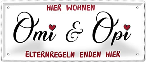 WOGEKA ART Retro Blechschild - Hier wohnen Omi und Opi, Elternregeln gelten hier nicht - Lustiger Spruch als Geschenkidee zu Geburtstag Weihnachten als Deko Schild 28x12 cm Metallschild 520 WOGEKA ART Retro Blechschild - Hier wohnen Omi und Opi, Elternregeln gelten hier nicht - Lustiger Spruch als Geschenkidee zu Geburtstag Weihnachten als Deko Schild 28x12 cm Metallschild 520 von WOGEKA ART