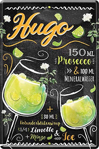 WOGEKA ART Retro Blechschild Hugo Cocktail Prosecco Limette als Geschenk-Idee 20 x 30 cm Vintage-Deko-Schild aus Metall 07 von WOGEKA ART