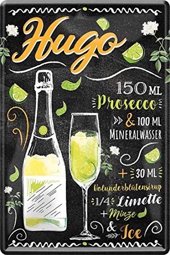 WOGEKA ART Retro Blechschild Hugo Cocktail Prosecco Limette witziger Spruch als Geschenk-Idee zum Geburtstag Weihnachten zur Dekoration 20x30 cm Vintage-Design aus Metall 43 von WOGEKA ART