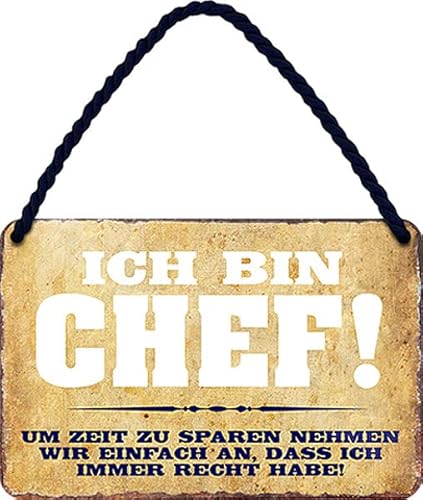 WOGEKA ART Retro Blechschild - ICH BIN CHEF - Lustiger Spruch als Geschenkidee für BOSSE zu Geburtstag, Weihnachten als Deko Schild 18x12 cm Metall Hängeschild HS1085 von WOGEKA ART