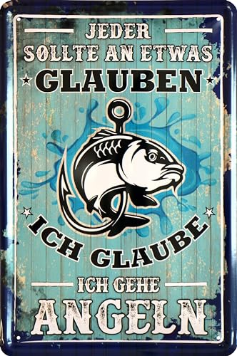 WOGEKA ART Retro Blechschild - Ich glaube ich geh angeln - lustiger Spruch als Geschenk-Idee für Angler zur Deko, 20 x 30 cm, aus Metall im Vintage Design 846 von WOGEKA ART