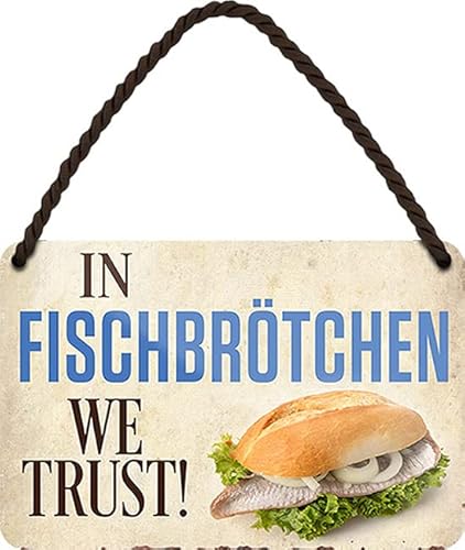 WOGEKA ART Retro Blechschild - In FISCHBRÖTCHEN we trust - Lustiger Spruch als Geschenkidee zu Geburtstag Weihnachten als Deko Schild 18x12 cm Vintage Hängeschild Metallschild HS712 WOGEKA ART Retro Blechschild - In FISCHBRÖTCHEN we trust - Lustiger Spruch als Geschenkidee zu Geburtstag Weihnachten als Deko Schild 18x12 cm Vintage Hängeschild Metallschild HS712 von WOGEKA ART