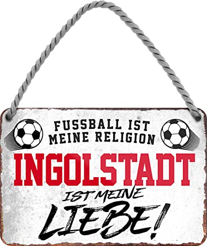 WOGEKA ART Retro Blechschild - Ingolstadt ist meine Liebe - Fußball - Lustiger Spruch als Geschenkidee zu Geburtstag Weihnachten Deko 18x12 cm Vintage Schild Hängeschild Metallschild HS1004 von WOGEKA ART