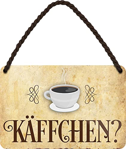 WOGEKA ART Retro Blechschild - Käffchen? - Lustiger Spruch als Geschenkidee für Kaffee Trinker zu Geburtstag Weihnachten als Caffé Deko Schild 18x12 cm Hängeschild Metallschild HS1034 von WOGEKA ART