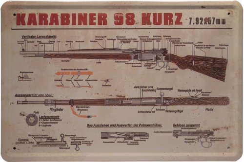 WOGEKA ART Retro Blechschild Karabiner 98 kurz witziger Spruch als Geschenk-Idee zum Geburtstag Weihnachten zur Dekoration 20x30 cm Vintage-Design aus Metall 131 von WOGEKA ART