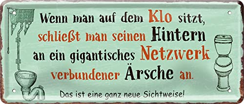 WOGEKA ART Retro Blechschild - Klo ist Anschluß an Netzwerk verbundener Ärsche - Lustiger WC Spruch als Geschenkidee zu Geburtstag Weihnachten als Tolletten Deko Schild 28x12 cm Metallschild 401 von WOGEKA ART