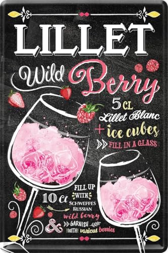 WOGEKA ART Retro Blechschild - LILLET Wild Berry - Cocktail Rezept als Geschenk-Idee zum Geburtstag Weihnachten zur Deko für Haus-Bar Pub Kneipe 20x30 cm Vintage-Design Metall 531 von WOGEKA ART
