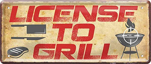 WOGEKA ART Retro Blechschild - License to Grill Steak Grillen Grill-Master - witziger Spruch als Geschenk-Idee Geburtstag Weihnachten Dekoration 28x12 cm Vintage-Design Metall 946 von WOGEKA ART