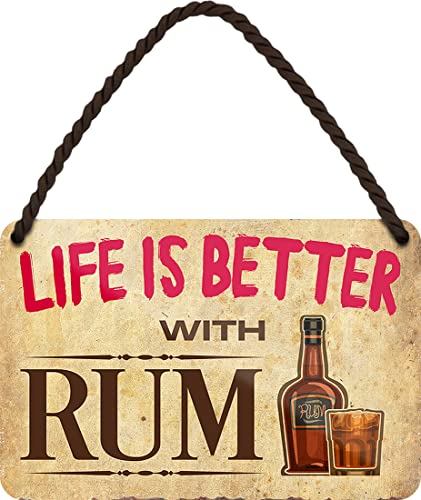 WOGEKA ART Retro Blechschild - Life is better with RUM - Lustiger Spruch als Geschenkidee zu Geburtstag Weihnachten als Deko Schild 18x12 cm Vintage Hängeschild Metallschild HS942 von WOGEKA ART