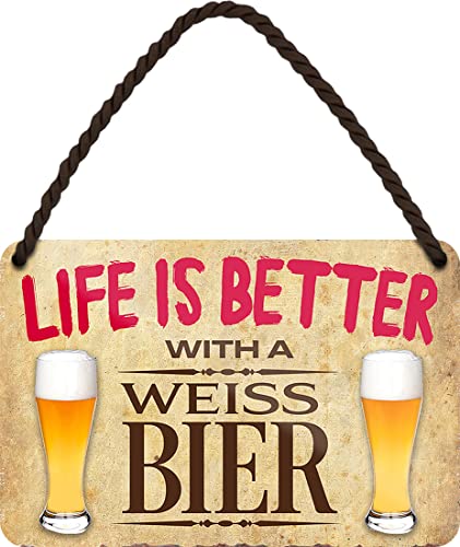 WOGEKA ART Retro Blechschild - Life is better with a WEISSBIER - Lustiger Spruch als Geschenkidee für Bier Trinker zu Geburtstag Weihnachten als Deko Schild 18x12 cm Metall Hängeschild HS964 WOGEKA ART Retro Blechschild - Life is better with a WEISSBIER - Lustiger Spruch als Geschenkidee für Bier Trinker zu Geburtstag Weihnachten als Deko Schild 18x12 cm Metall Hängeschild HS964 von WOGEKA ART
