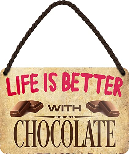 WOGEKA ART Retro Blechschild - Life is better with chocolate - Lustiger Spruch als Geschenkidee für Naschkatzen zu Geburtstag Weihnachten als Deko Schild 18x12 cm Metallschild Hängeschild HS899 WOGEKA ART Retro Blechschild - Life is better with chocolate - Lustiger Spruch als Geschenkidee für Naschkatzen zu Geburtstag Weihnachten als Deko Schild 18x12 cm Metallschild Hängeschild HS899 von WOGEKA ART
