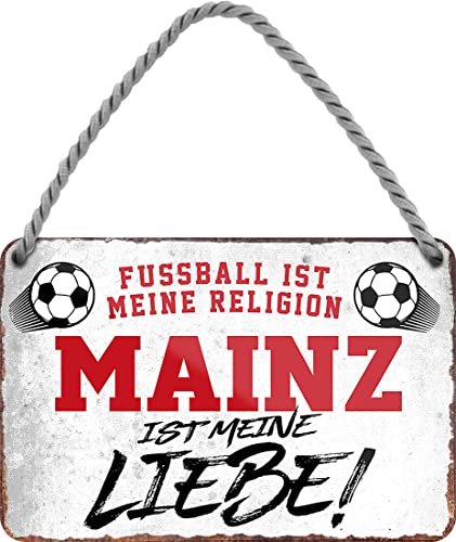 WOGEKA ART Retro Blechschild - Mainz ist meine Liebe - Fußball - Lustiger Spruch als Geschenkidee zu Geburtstag Weihnachten Deko 18x12 cm Vintage Schild Hängeschild Metallschild HS983 von WOGEKA ART