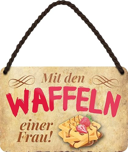 WOGEKA ART Retro Blechschild - Mit den Waffeln einer Frau - Lustiger Spruch als Geschenkidee zu Geburtstag Weihnachten als Deko Schild 18x12 cm Vintage Metallschild Hängeschild HS1038 von WOGEKA ART