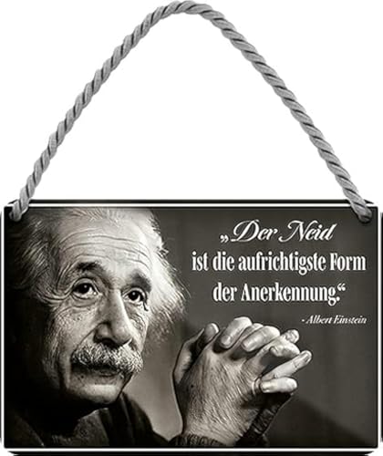 WOGEKA ART Retro Blechschild - Neid ist aufrichtigste Form der Anerkennung - Albert Einstein Spruch als Geschenk-Idee zu Geburtstag Weihnachten Deko 18x12 cm Vintage-Design Hänge-Schild HS752 von WOGEKA ART