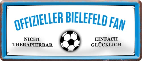 WOGEKA ART Retro Blechschild - Offizieller Bielefeld Fan - einfach glücklich - witziger Spruch als Geschenk-Idee zu Geburtstag Weihnachten zur Deko 28x12 cm Vintage-Design Metall 2342 von WOGEKA ART