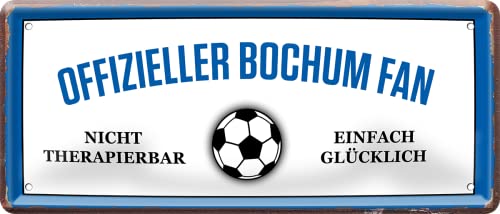 WOGEKA ART Retro Blechschild - Offizieller Bochum Fan - einfach glücklich - witziger Spruch als Geschenk-Idee zu Geburtstag Weihnachten zur Deko 28x12 cm Vintage-Design Metall 2344 von WOGEKA ART