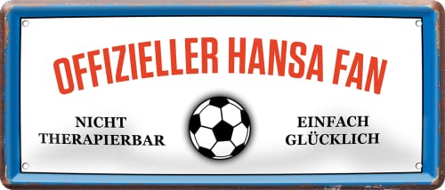 WOGEKA ART Retro Blechschild - Offizieller Hansa Fan - einfach glücklich - witziger Spruch als Geschenk-Idee zu Geburtstag Weihnachten zur Deko 28x12 cm Vintage-Design Metall 2328 von WOGEKA ART