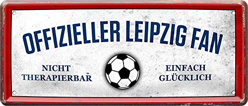 WOGEKA ART Retro Blechschild - Offizieller Leipzig Fan - einfach glücklich Fußball - witziger Spruch Geschenk-Idee Geburtstag Weihnachten Deko 28x12 cm Vintage-Design Metall 951 von WOGEKA ART