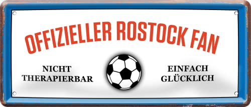 WOGEKA ART Retro Blechschild - Offizieller Rostock Fan - einfach glücklich - witziger Spruch als Geschenk-Idee zu Geburtstag Weihnachten zur Deko 28x12 cm Vintage-Design Metall 2352 von WOGEKA ART