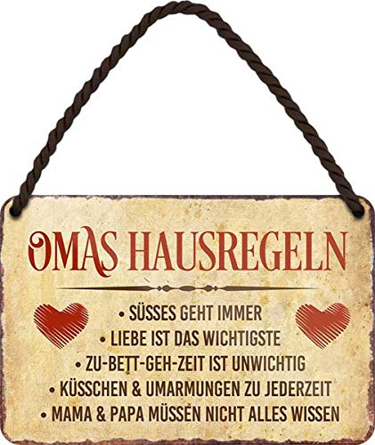 WOGEKA ART Retro Blechschild - Omas Hausregeln - Süßes geht immer - witziger Spruch Geschenk-Idee zum Geburtstag Weihnachten Dekoration 18x12 cm Vintage-Design Hänge-Schild Metall HS113 WOGEKA ART Retro Blechschild - Omas Hausregeln - Süßes geht immer - witziger Spruch Geschenk-Idee zum Geburtstag Weihnachten Dekoration 18x12 cm Vintage-Design Hänge-Schild Metall HS113 von WOGEKA ART