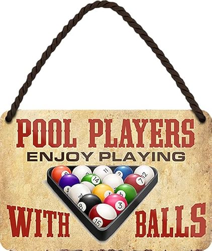 WOGEKA ART Retro Blechschild - POOL PLAYERS with balls - Lustiger Spruch als Geschenkidee für BILLARD SPIELER zu Geburtstag Weihnachten als Deko Schild 18x12 cm Metallschild Hängeschild HS753 von WOGEKA ART