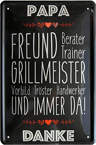 WOGEKA ART Retro Blechschild Papa - Freund, Grillmeister, Tröster, Vorbild und immer da witziger Spruch zu Geburtstag Weihnachten zur Dekoration 20x30 cm Vintage-Design Metall 514 von WOGEKA ART