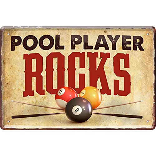 WOGEKA ART Retro Blechschild - Pool Player Rocks - Billard - witziger Spruch als Geschenk-Idee zum Geburtstag Weihnachten zur Dekoration 20x30 cm Vintage-Design aus Metall 2073 von WOGEKA ART