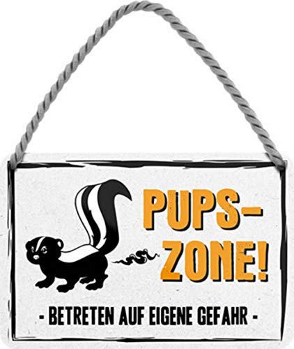 WOGEKA ART Retro Blechschild - Pups-Zone Toilette WC Klo - witziger Spruch als Geschenk-Idee Geburtstag Weihnachten Dekoration 18x12 cm Vintage-Design Hänge-Schild Metall HS577 von WOGEKA ART