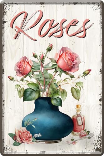 WOGEKA ART Retro Blechschild - Roses - witziger Spruch als Geschenk-Idee zum Geburtstag Weihnachten zur Dekoration 20x30 cm Vintage-Design aus Metall 1312 von WOGEKA ART