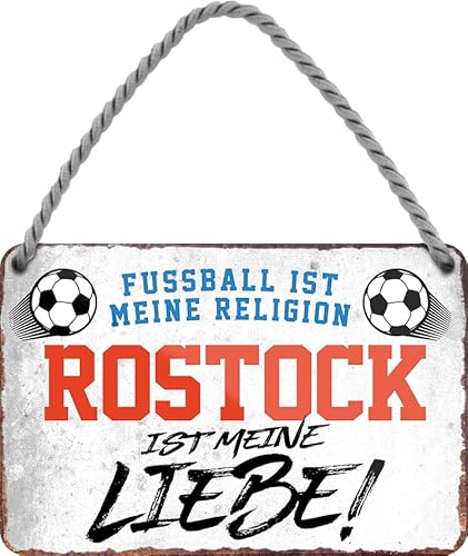 WOGEKA ART Retro Blechschild - Rostock ist meine Liebe - Fußball - Lustiger Spruch als Geschenkidee zu Geburtstag Weihnachten Deko 18x12 cm Vintage Schild Hängeschild Metallschild HS1010 von WOGEKA ART