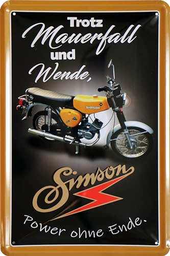 WOGEKA ART Retro Blechschild - Simson - Power ohne Ende - Ostalgie Schild als Geschenk-Idee für SIMSON S50 Fans, WERKSTATT-Deko, 20 x 30 cm, aus Metall im Vintage Design 1024 von WOGEKA ART