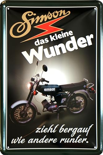 WOGEKA ART Retro Blechschild - Simson das kleine Wunder - Ostalgie Deko Schild als Geschenk-Idee für SIMSON S51 Fans, 20 x 30 cm, aus Metall im Vintage Design 855 von WOGEKA ART