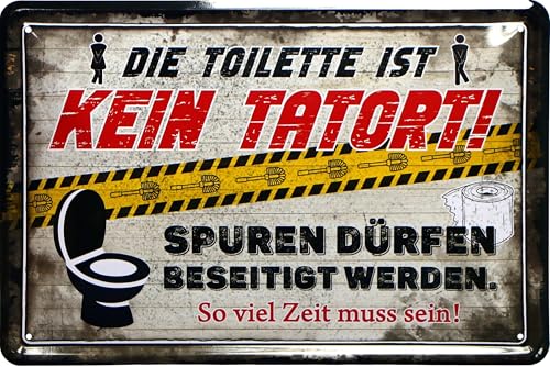 WOGEKA ART Retro Blechschild - Toilette ist kein Tatort - lustiger Spruch als Geschenk-Idee zur Deko, 20 x 30 cm, aus Metall im Vintage Design 275 von WOGEKA ART