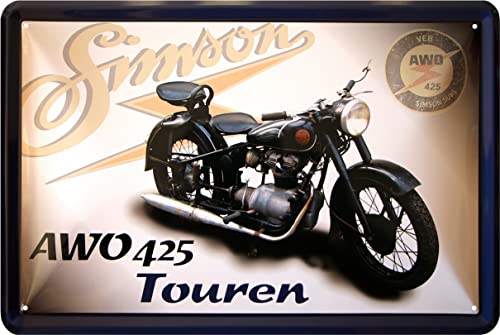 WOGEKA ART Retro Blechschild - Touren AWO 425 - DDR Motorrad - Nostalgie Schild als Geschenkidee für SIMSON-FANS zu Geburtstag Weihnachten als WERKSTATT-Deko 20x30 cm Vintage Metallschild 932 von WOGEKA ART