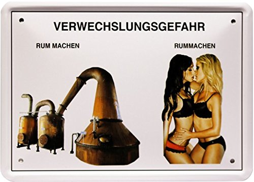 WOGEKA ART Retro Blechschild - Verwechselungsgefahr - Rum machen - witziger Spruch als Geschenk-Idee zum Geburtstag Weihnachten zur Dekoration 15x21 cm Vintage-Design Metall MJ 207 WOGEKA ART Retro Blechschild - Verwechselungsgefahr - Rum machen - witziger Spruch als Geschenk-Idee zum Geburtstag Weihnachten zur Dekoration 15x21 cm Vintage-Design Metall MJ 207 von WOGEKA ART