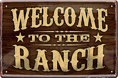 WOGEKA ART Retro Blechschild Welcome to the Ranch Western Cowboy witziger Spruch als Geschenk-Idee zum Geburtstag Weihnachten zur Dekoration 20x30 cm Vintage-Design aus Metall 375 von WOGEKA ART