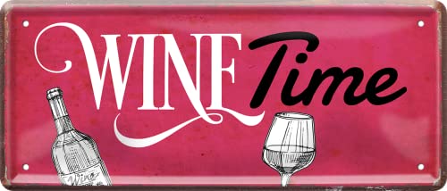 WOGEKA ART Retro Blechschild - Wine Time - Lustiger Spruch als Geschenkidee für Weinliebhaber zum Geburtstag Weihnachten zur Dekoration 28x12 cm Vintage Schild Metallschild 2324 von WOGEKA ART