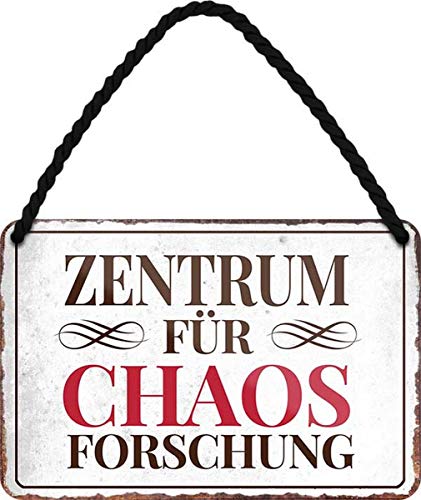 WOGEKA ART Retro Blechschild - Zentrum für Chaos Forschung - Büro - witziger Spruch Geschenk-Idee Geburtstag Weihnachten Deko 18x12 cm Vintage-Design Hänge-Schild Metall HS257 von WOGEKA ART