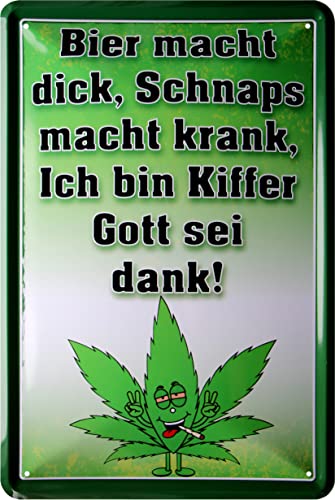 WOGEKA ART Retro Blechschilder - Bier macht dick, Schnaps macht krank, ich bin Kiffer... - Lustiger Spruch als Geschenk-Idee zu Geburtstag Weihnachten zur Deko 20x30 cm Metall-Schild 982 von WOGEKA ART