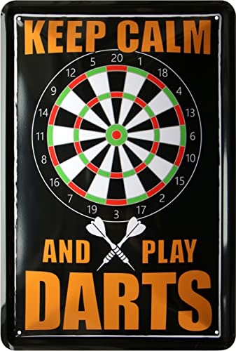 WOGEKA ART Retro Blechschilder - Keep Calm And Play Darts - lustiger Spruch als Geschenk-Idee für Dart-Fans zu Geburtstag Weihnachten zur Deko 20x30 cm Vintage Metall-Schild 987 von WOGEKA ART