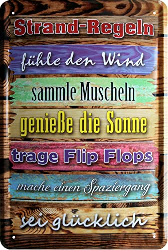 WOGEKA ART Retro Blechschilder - STRAND-REGELN - Ostsee - Nordsee - Lustiger Spruch als Geschenk-Idee zu Geburtstag Weihnachten zur Deko 20x30 cm Vintage Metall-Schild 1032 von WOGEKA ART