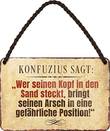 Wer seinen Kopf in den Sand steckt 18x12 cm Spruch Blechschild Hängeschild HS216 von WOGEKA ART