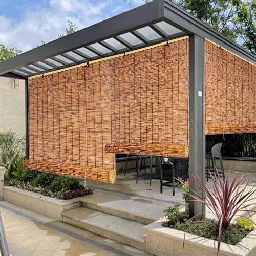 WOGTITYI Outdoor Raffrollo Bambus Wetterfest Rollo Natur Bambusrollo Sichtschutz, 60 70 80 90 100 110 120 130 140 150 160cm Breite, für Außen Garten Balkon (Size : W130xH200CM) von WOGTITYI