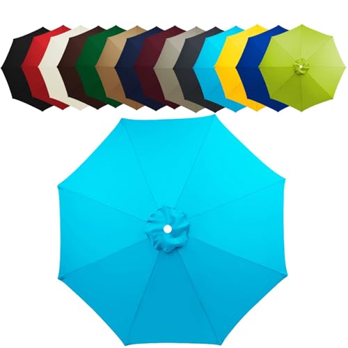 WOGTITYI Sonnenschirm Bespannung Ø2m 2.7m 3.0m Gartenschirm Überdachung 6 Streben 8 Rippen Ersatzabdeckung, Wasserdicht, Sonnenschutz(Stärke:Light Blue,Size:3.0m-8Streben) von WOGTITYI