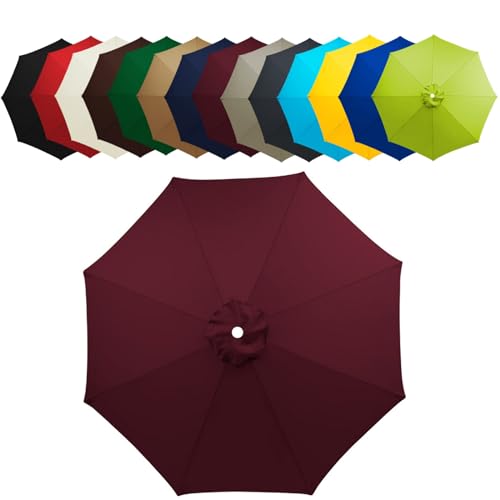 WOGTITYI Sonnenschirm Bespannung Ø2m 2.7m 3.0m Gartenschirm Überdachung 6 Streben 8 Rippen Ersatzabdeckung, Wasserdicht, Sonnenschutz(Stärke:Wine red,Size:2.70m-8Streben) von WOGTITYI