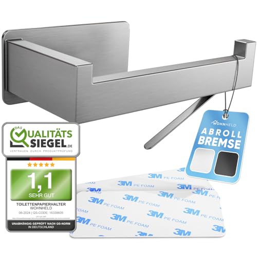 WOHNHELD® Toilettenpapierhalter ohne Bohren | Mit Abroll-Bremse | Extrem stabile Klebemontage | Edelstahl WC Klopapierhalter Silber von WOHNHELD