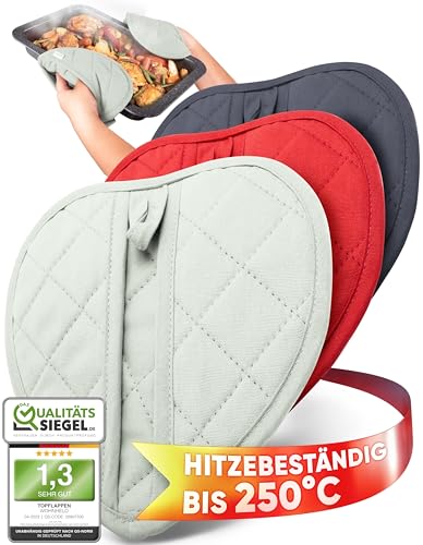 WOHNHELD® Ofenhandschuhe & Topflappen Set - 2 Stück - Extrem hitzebeständig 250° C - Waschmaschinen geeignet - Topflappen Handschuh - Topfhandschuhe Topfuntersetzer - 20 x 20 cm - Mintgrün Herz von WOHNHELD