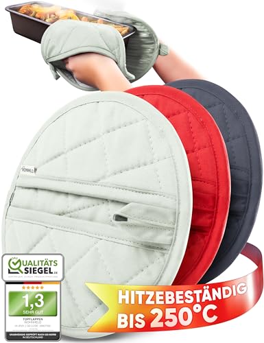 WOHNHELD® Ofenhandschuhe & Topflappen Set - 2 Stück - Extrem hitzebeständig 250° C - Waschmaschinen geeignet - Topflappen Handschuh - Topfhandschuhe Topfuntersetzer - 20 x 20 cm - Mintgrün Rund von WOHNHELD